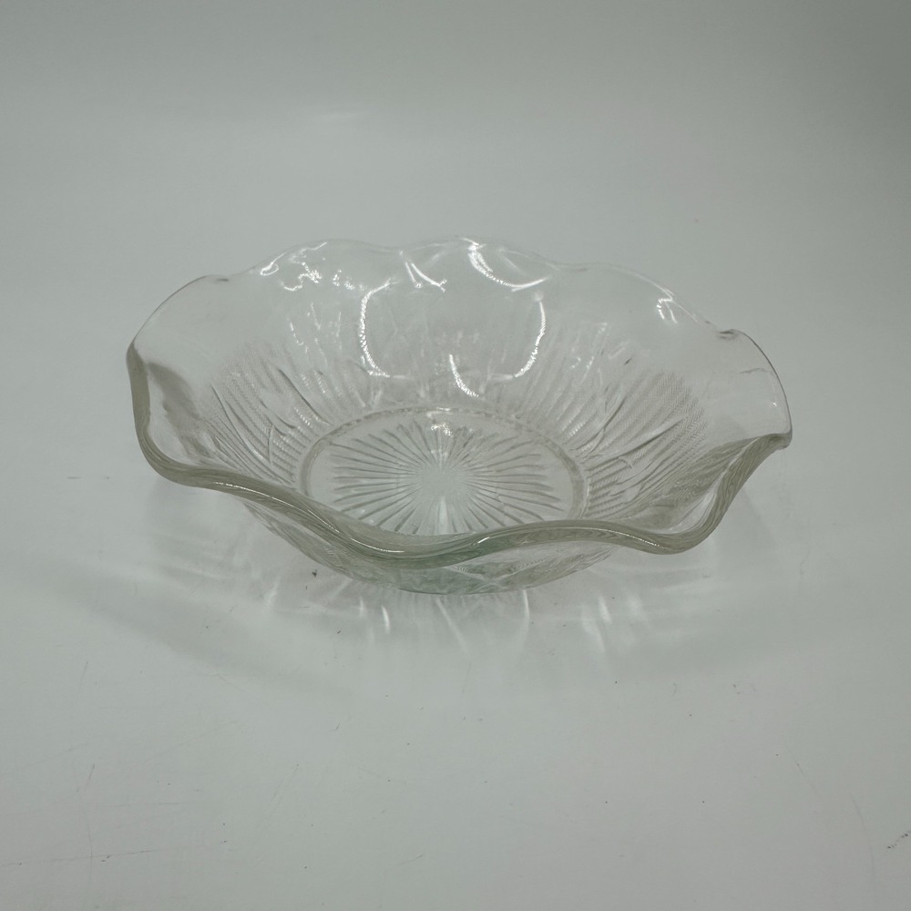 Vintage Clear Pressed Glass Ruffled‎ Edge Fruit Bowl - Mid-Century Serving Dish